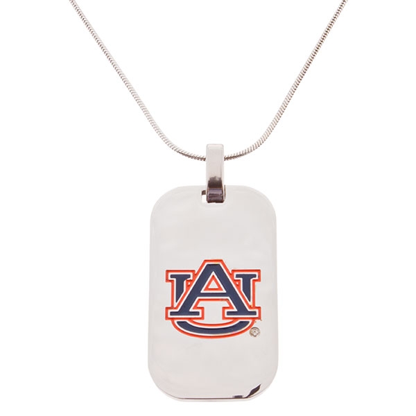Wholesale silver snake chain Silver vertical Auburn dog tag pendant