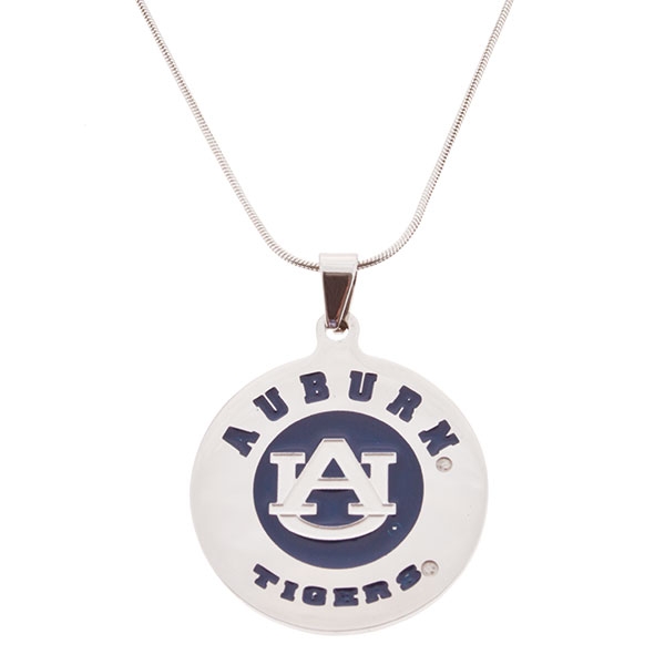 Wholesale silver snake chain Silver blue round Auburn Tigers pendant