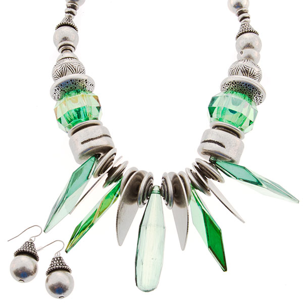 Wholesale silver necklace set faceted elongated emerald beads approx inches