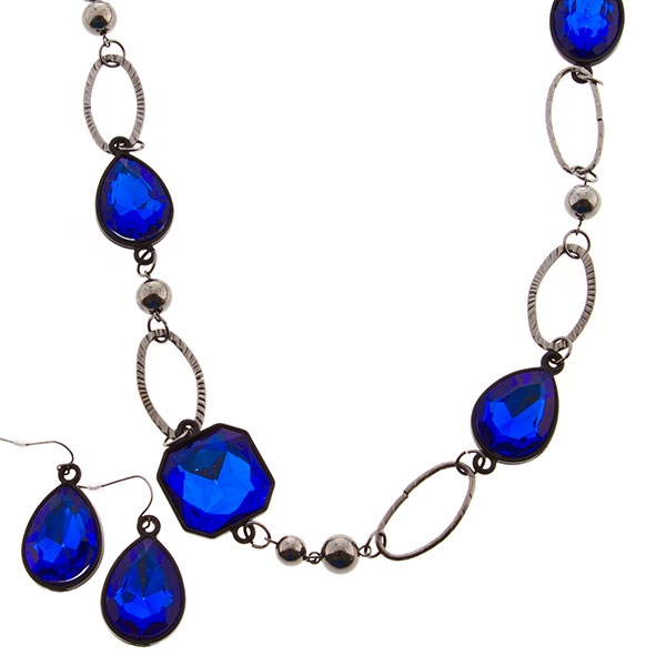 Wholesale silver chain necklace set ocean blue insets approx inches
