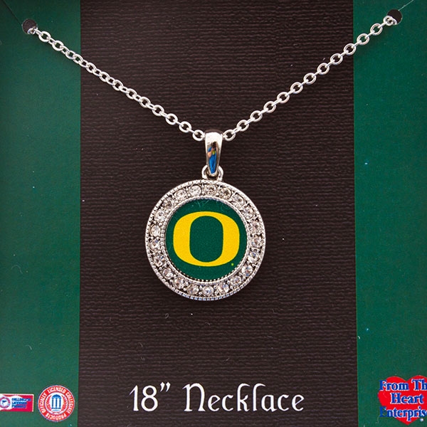Wholesale university Oregon silver inch necklace round logo pendant framed cryst