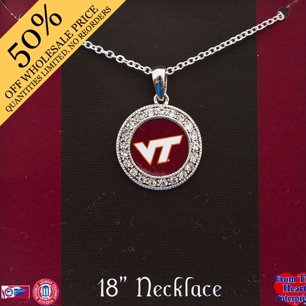 Wholesale virginia Tech silver inch necklace round logo pendant framed crystal r