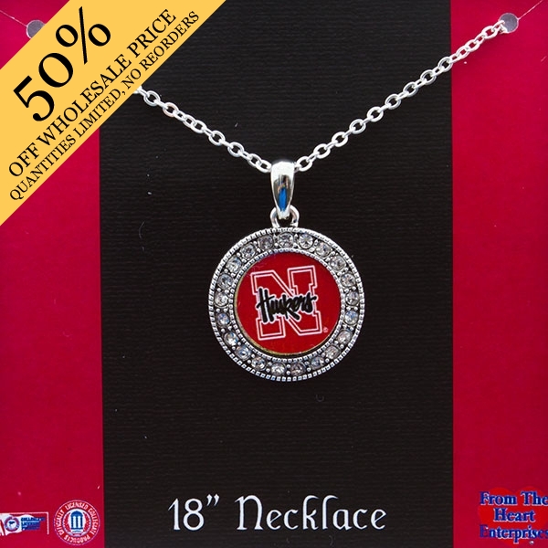 Wholesale nebraska silver inch necklace round logo pendant framed crystal rhines