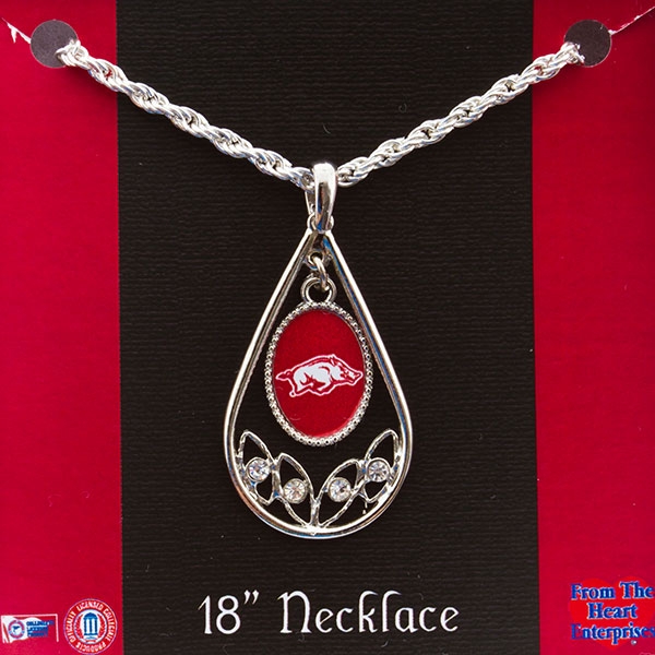Wholesale polished Silver Necklace University Arkansas Teardrop Pendant Crystal