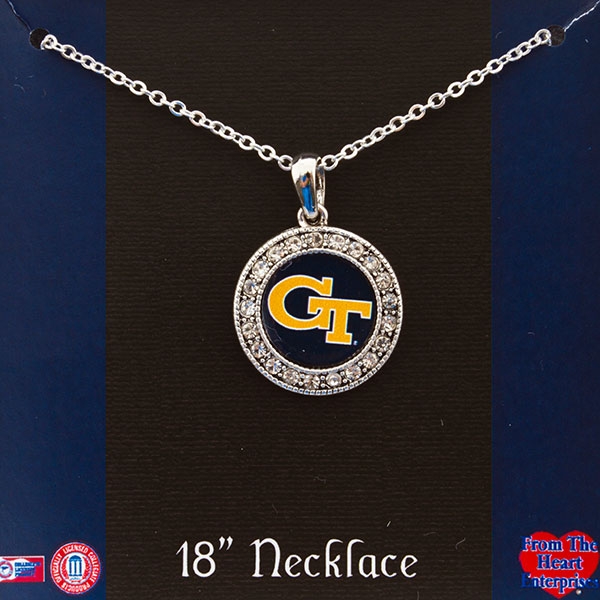 Wholesale georgia Tech silver inch necklace round logo pendant framed crystal rh