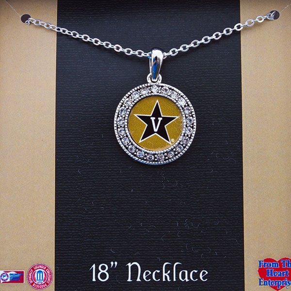 Wholesale vanderbilt silver inch necklace round logo pendant framed crystal rhin