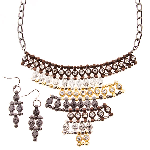 Wholesale necklace set silver chain assorted medallions cascading pattern