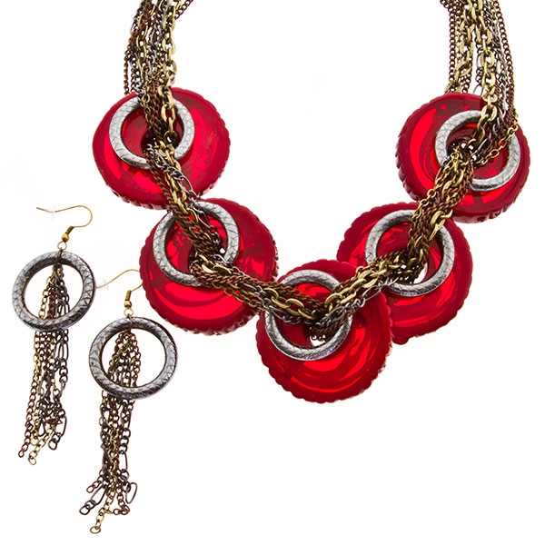 Wholesale gold silver copper toned chain necklace chunky red silver rings match