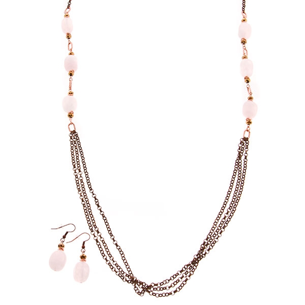 Wholesale pink bead gold chain necklace set approx inches