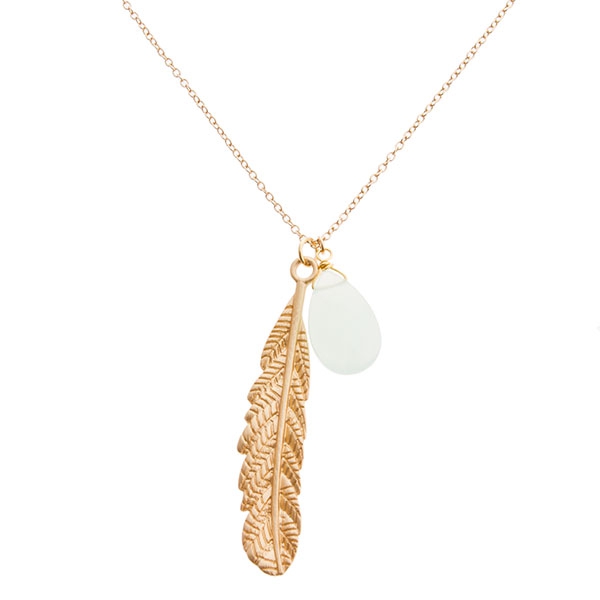 Wholesale chalcedony stone feather casting teardrop necklace