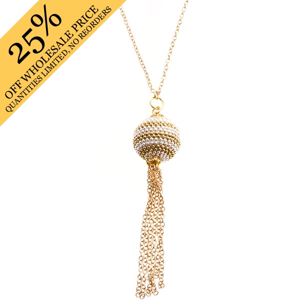 Wholesale gold chain necklace suspended beaded globe dangling chain tassel