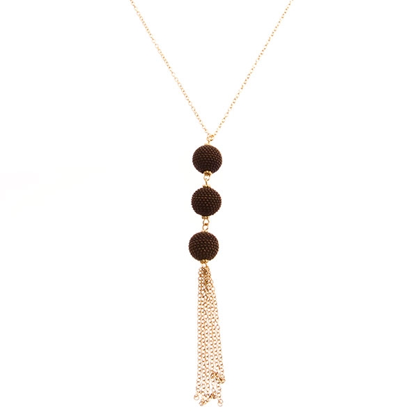 Wholesale gold chain necklace three suspended beaded chocolate gold globes dang