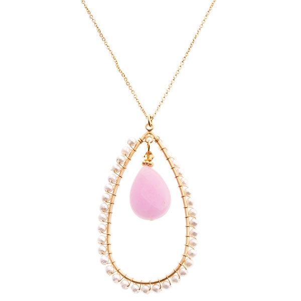 Wholesale gold chain necklace pearl beads teardrop dangling baby pink bead cent