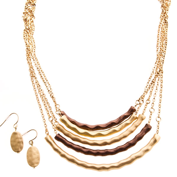 Wholesale necklace set polished gold finish alternating gold chocolate gold ele