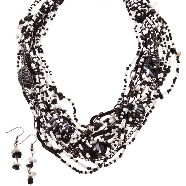Wholesale necklace set layered knotted black white beads