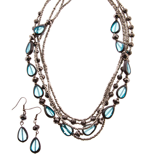 Wholesale necklace set layered gold chains translucent aqua beads