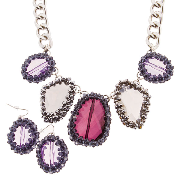 Wholesale silver necklace set translucent rose pink ivory stones