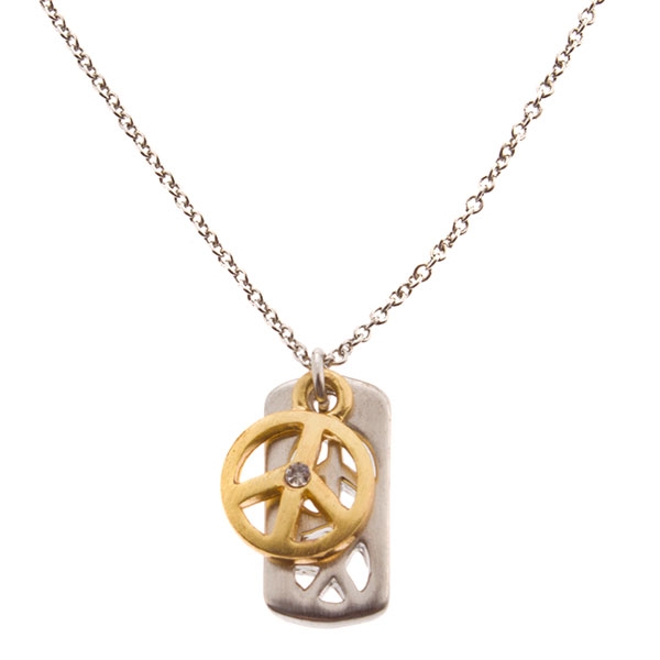 Wholesale inch necklace silver rectangular medallion gold peace sign