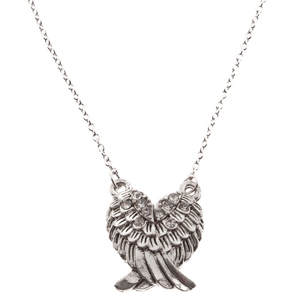 Wholesale inch necklace silver angel wings crystal rhinestones