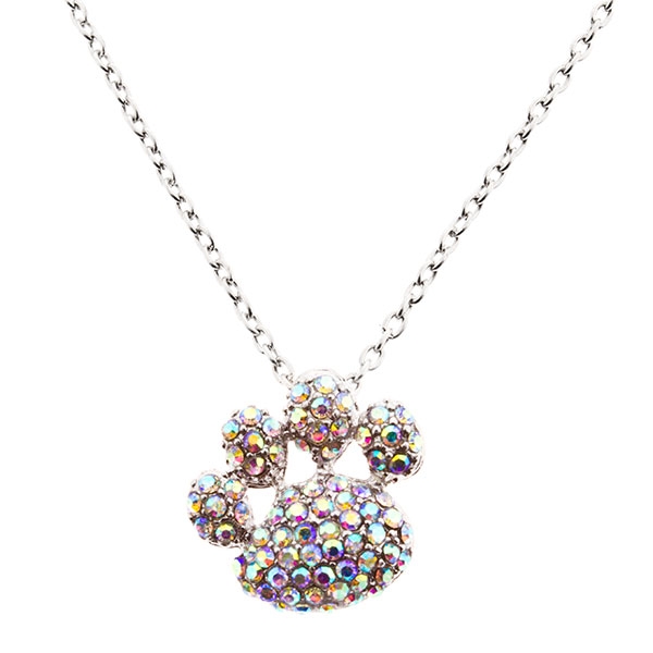 Wholesale inch silver necklace inch silver paw pendant encrusted iridescent rhi