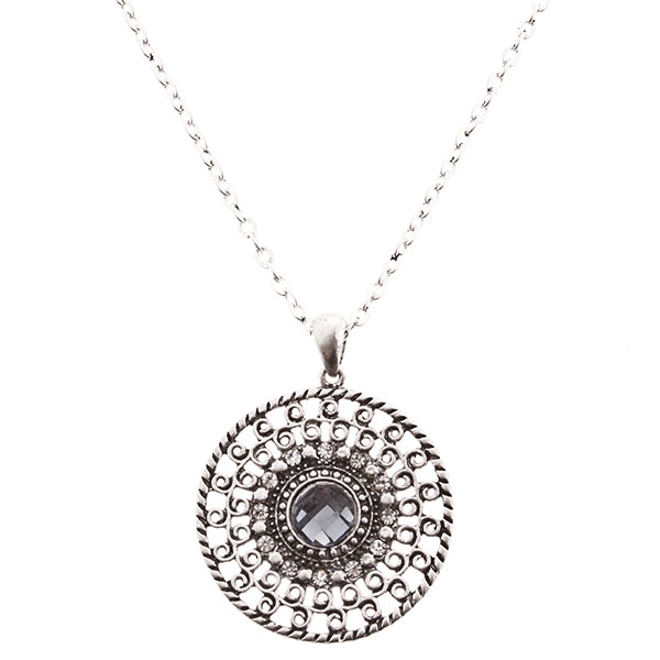 Wholesale necklace silver medallion inset smokey stone