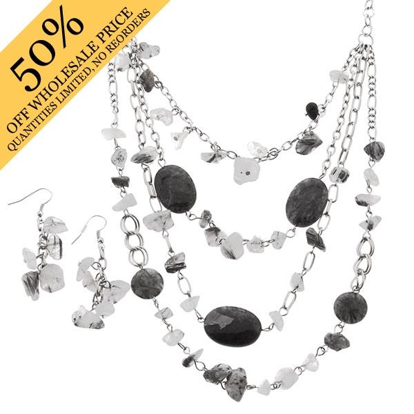 Wholesale necklace set silver chain black onyx beads