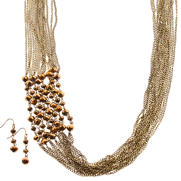 Wholesale necklace set multi strand chains side cluster champagne beads