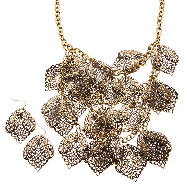 Wholesale burnished gold necklace set cascade diamond elements