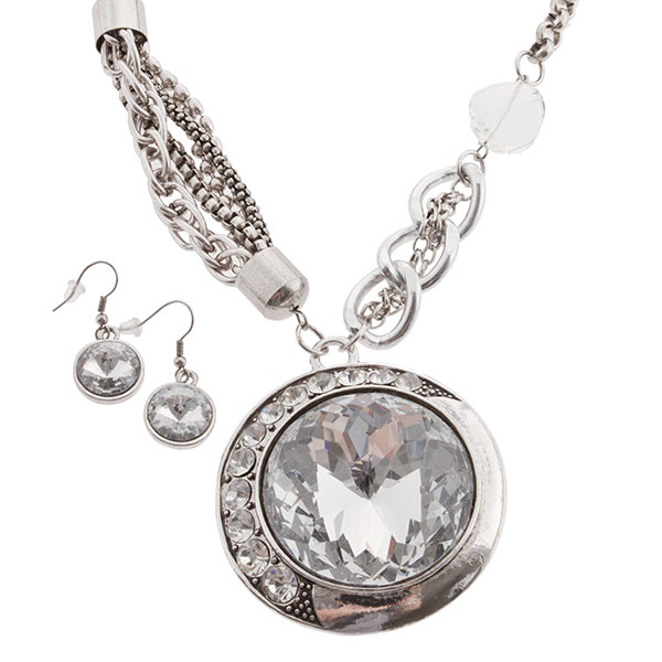 Wholesale necklace set silver chain medallion large inset crystal
