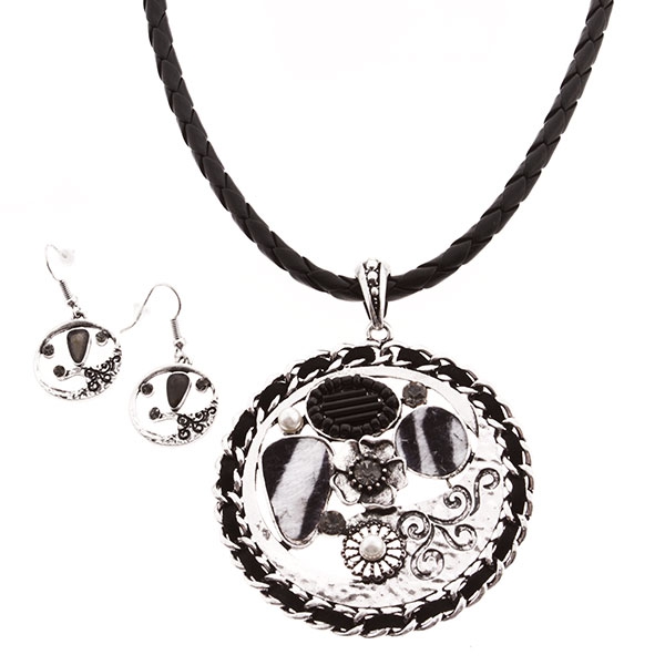 Wholesale necklace set black cord medallion assorted inset stones