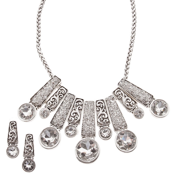 Wholesale necklace set silver chain textured elongated elements