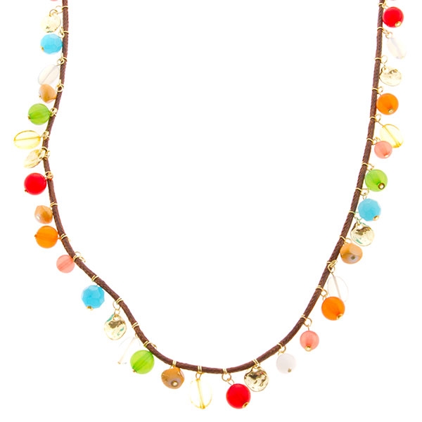 Wholesale gold necklace multi colored beads