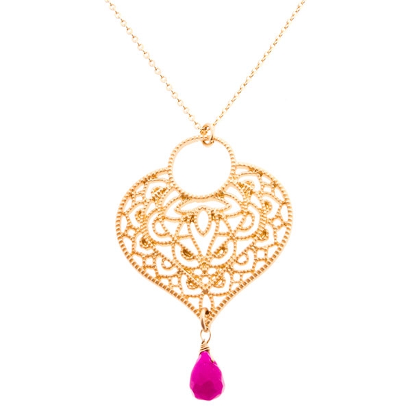 Wholesale necklace gold chain drop hot pink natural stone
