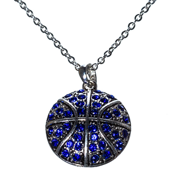 Wholesale inch Silver toned chain necklace basketball pendant royal blue rhines