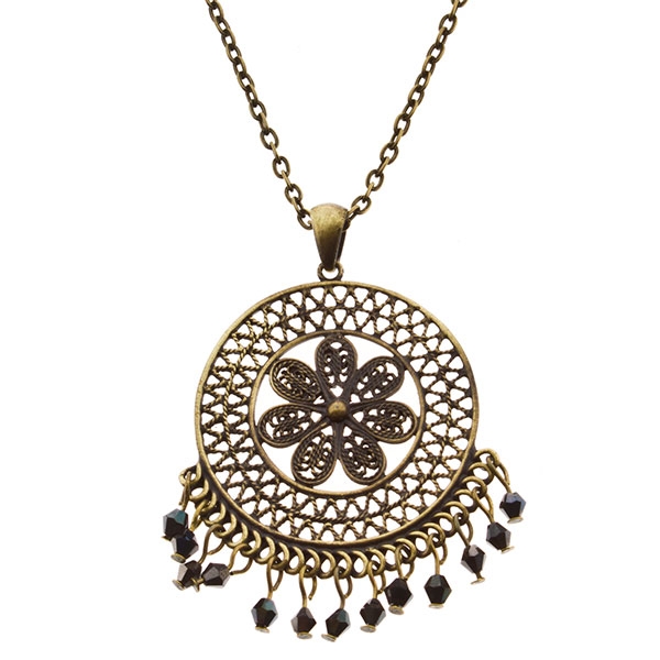 Wholesale inch necklace antique gold finish inch floral medallion dangling jet