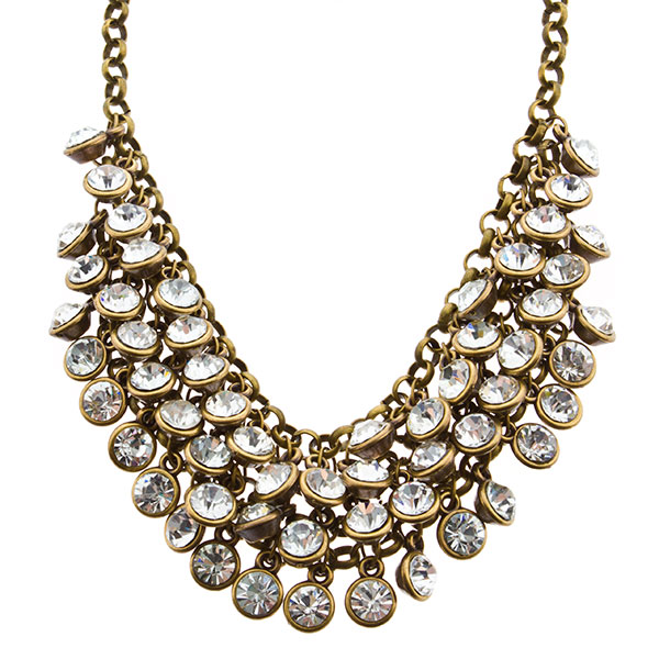 Wholesale inch antique gold necklace crystal insets cascading
