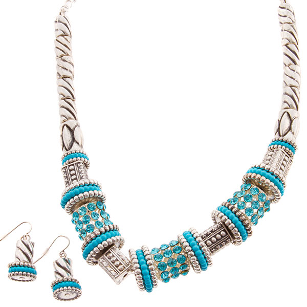 Wholesale beaded necklace set aqua rhinestones