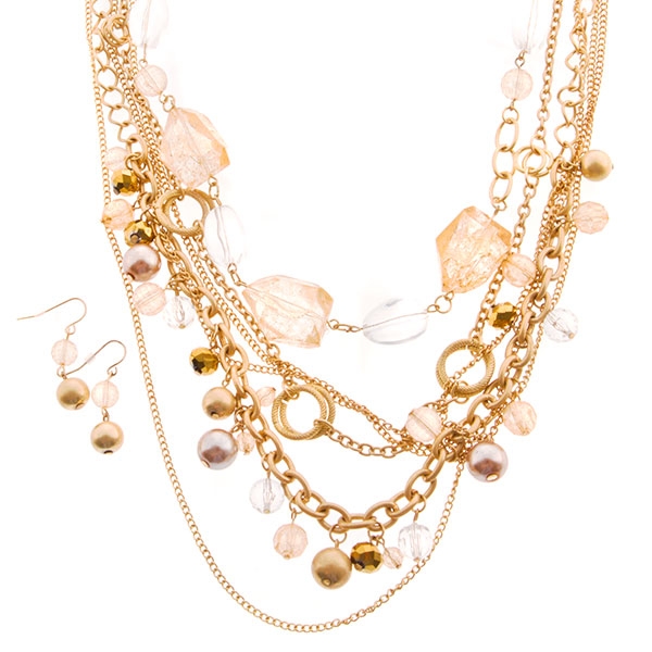Wholesale necklace set layered gold chains assorted beads