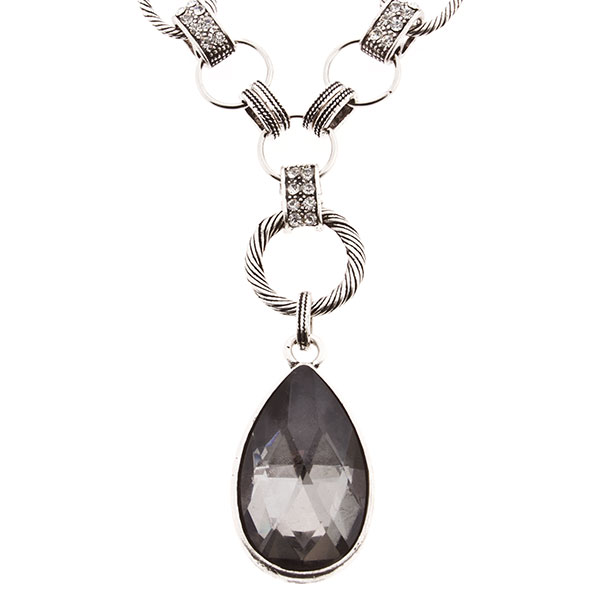 Wholesale silver necklace teardrop smokey crystal