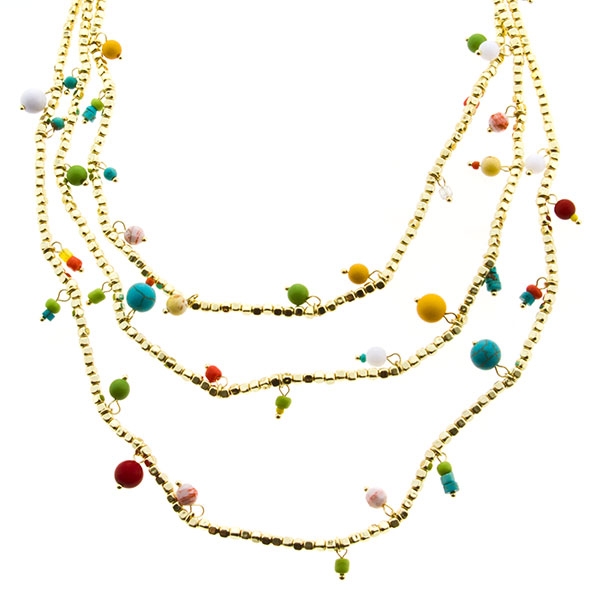 Wholesale gold chain necklace three layers colorful stones