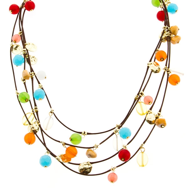 Wholesale necklace layers assorted stones tones orange blue red green