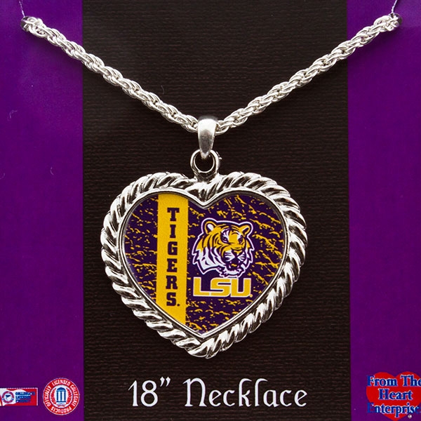 Wholesale inch Silver necklace LSU heart pendant