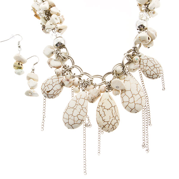 Wholesale inch silver toned necklace set clusters ivory colored natural stone p