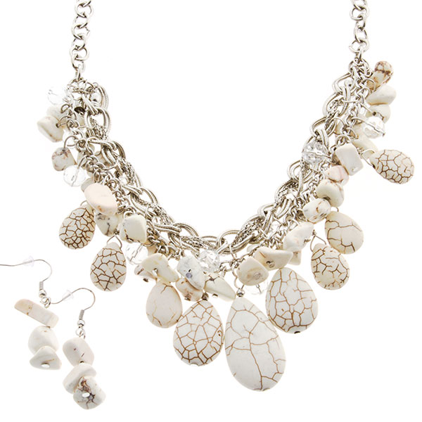 Wholesale inch silver toned necklace set dangling ivory colored natural stone p