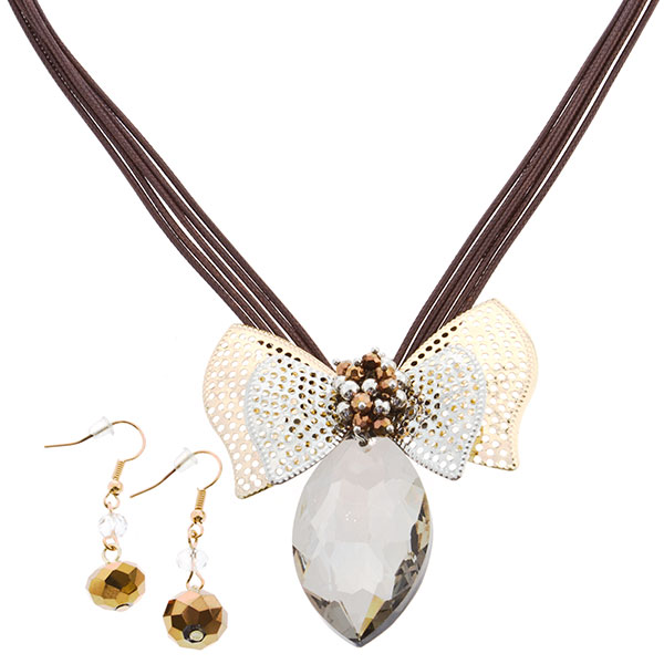 Wholesale inch multi strand brown cord necklace set inch textured metal bow smo