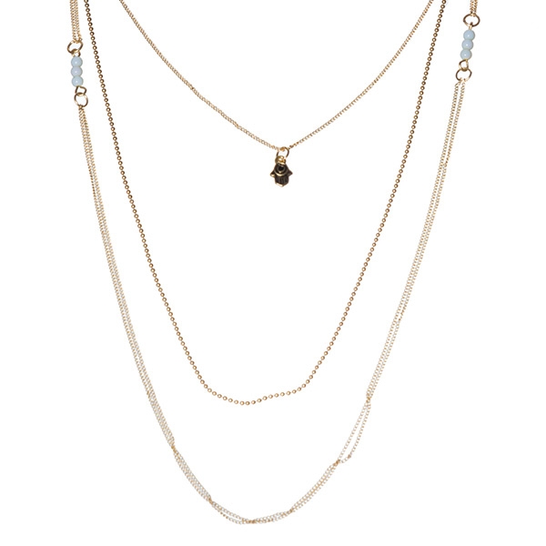 Wholesale multi layered gold chain necklace ivory beads hand pendant