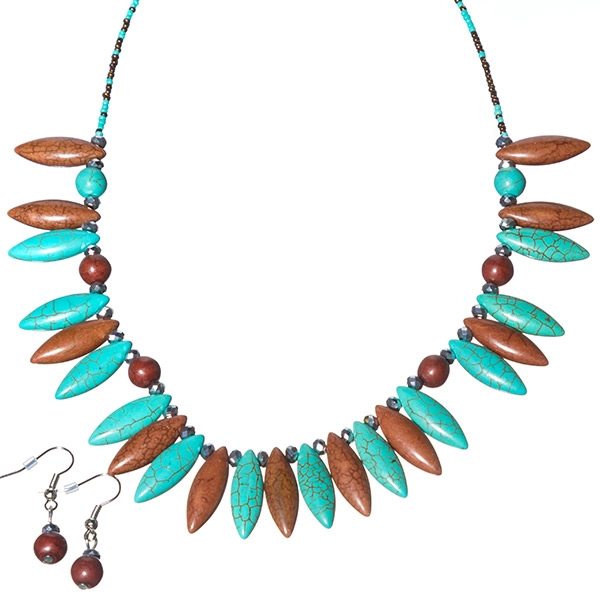 Wholesale turquoise brown seed beaded necklace set capsule bead hematite bead h