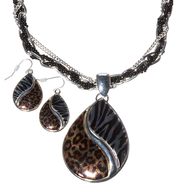 Wholesale silver beaded necklace set intertwined jet beaded chain silver chains