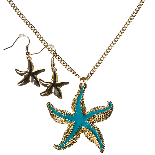 Wholesale gold necklace starfish charm has turquoise enamel