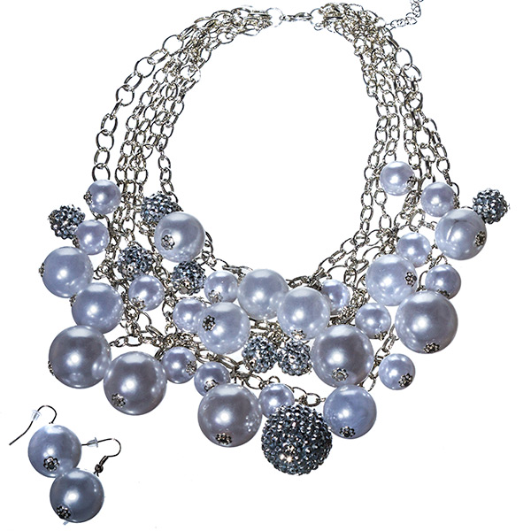 Wholesale silver necklace set white tiffany ball extender matching earrings